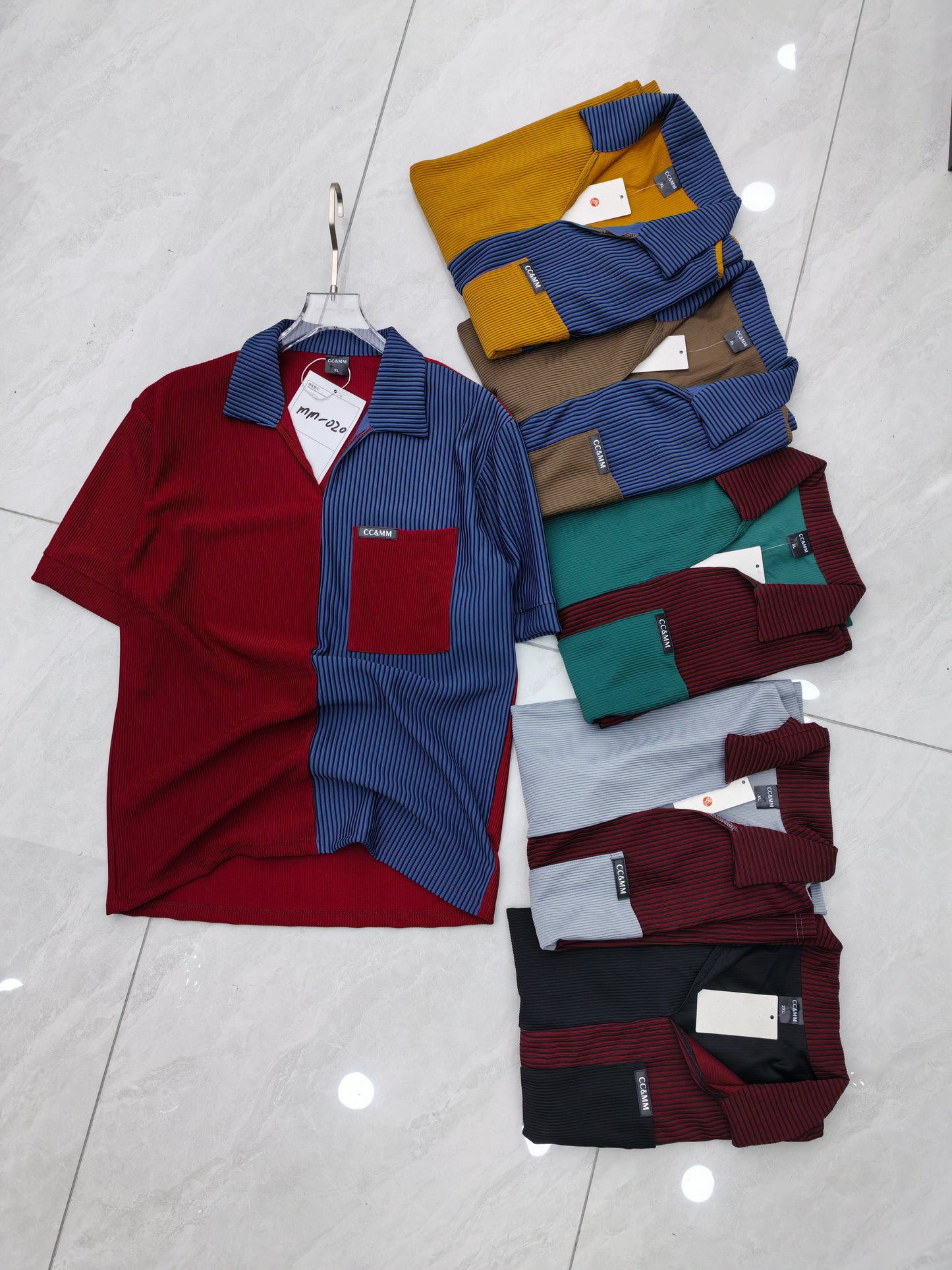 Men's Fashion Polo Shirt with Unique Buckle Design - Short Sleeve Ribbed Knit Casual Top