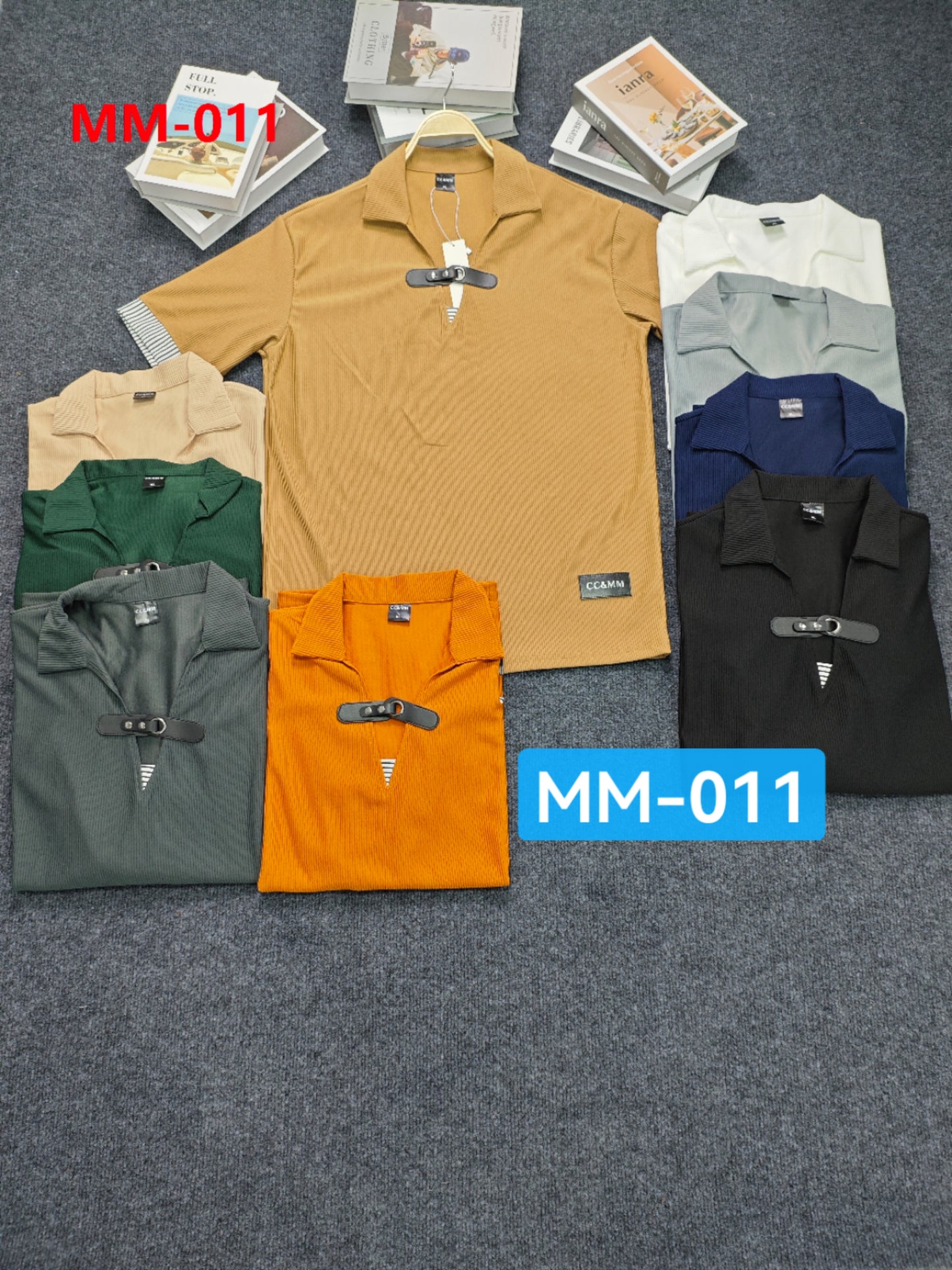 Men's Fashion Polo Shirt with Unique Buckle Design - Short Sleeve Ribbed Knit Casual Top