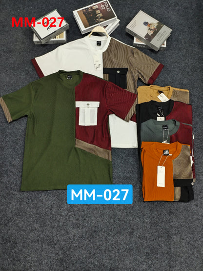 Men's Fashion Polo Shirt with Unique Buckle Design - Short Sleeve Ribbed Knit Casual Top