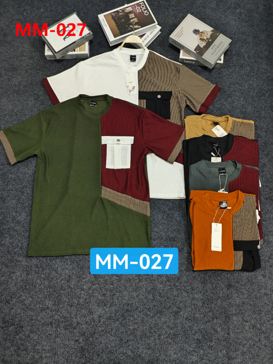Men's Fashion Polo Shirt with Unique Buckle Design - Short Sleeve Ribbed Knit Casual Top