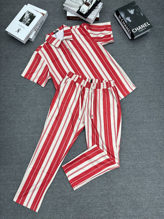 Men's Casual Two-Piece Summer Set Solid Color Collar Short-Sleeved Zipper Pant Suit Breathable